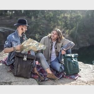 Men's 79street Leather Backpack in Green Leather